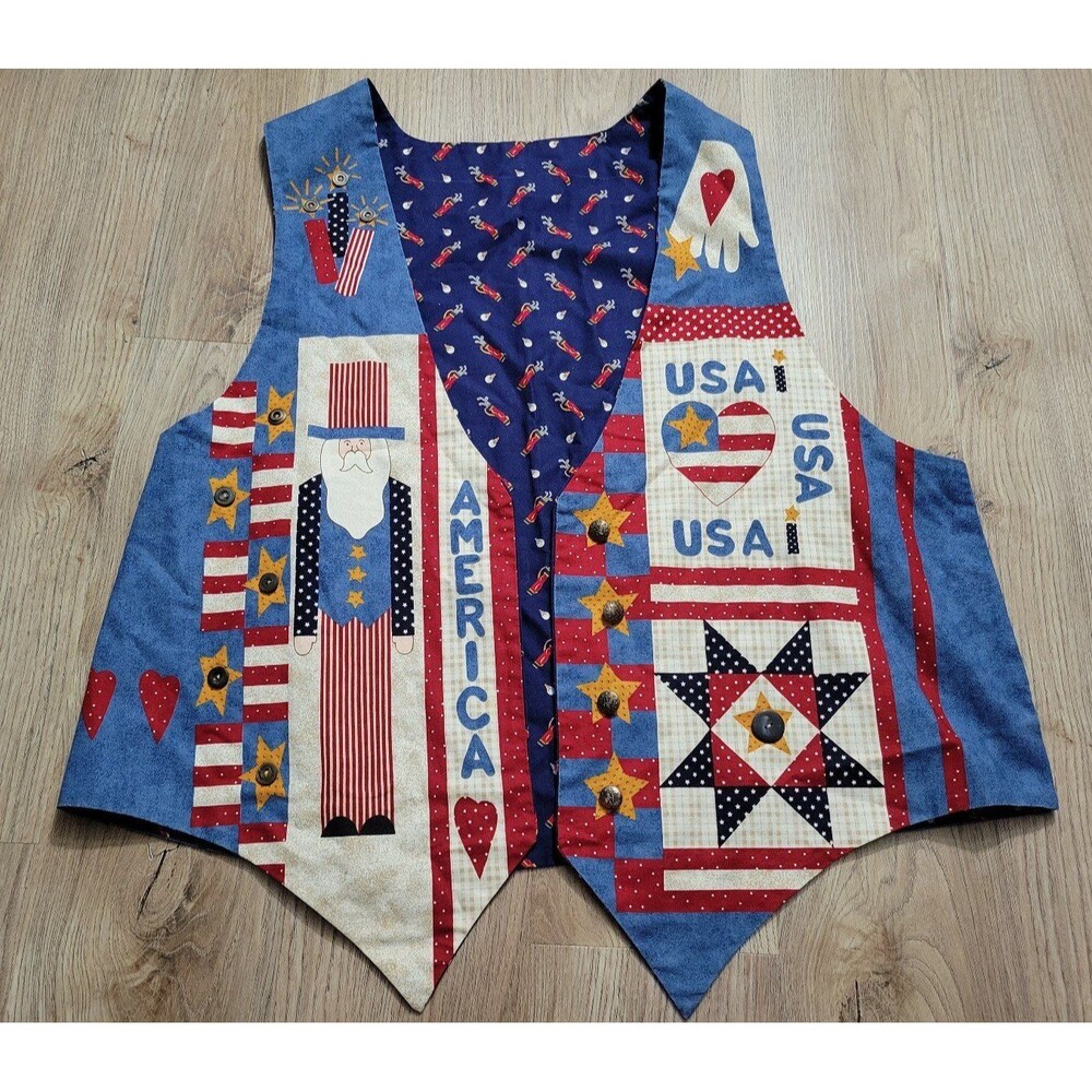 Homemade 4th of July America Golf Grandmacore Vest reversible xl Blue Red